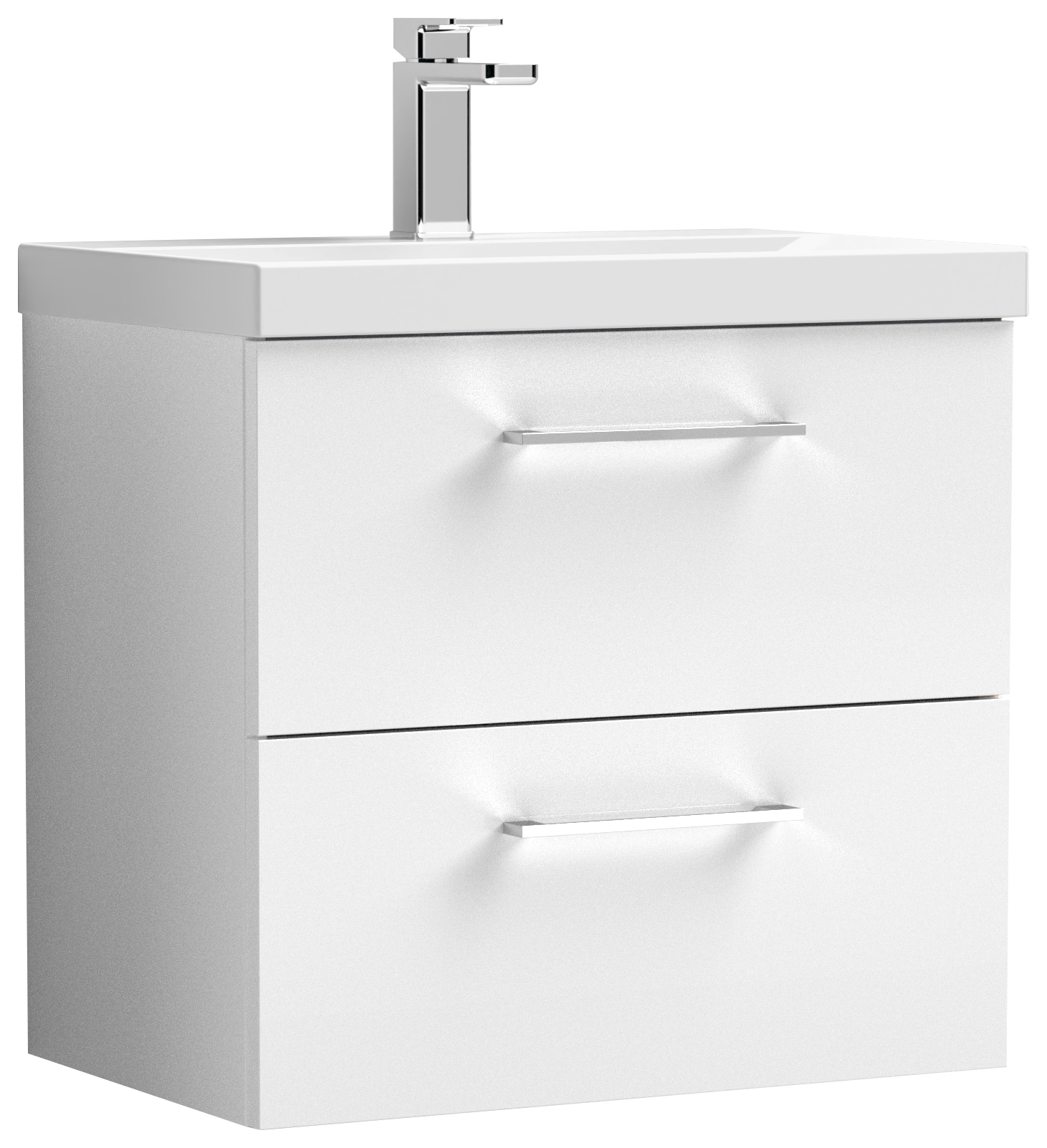 Nuie Arno Gloss White Wall Hung 2 Drawer Vanity Unit & Basin - 579 x 610mm