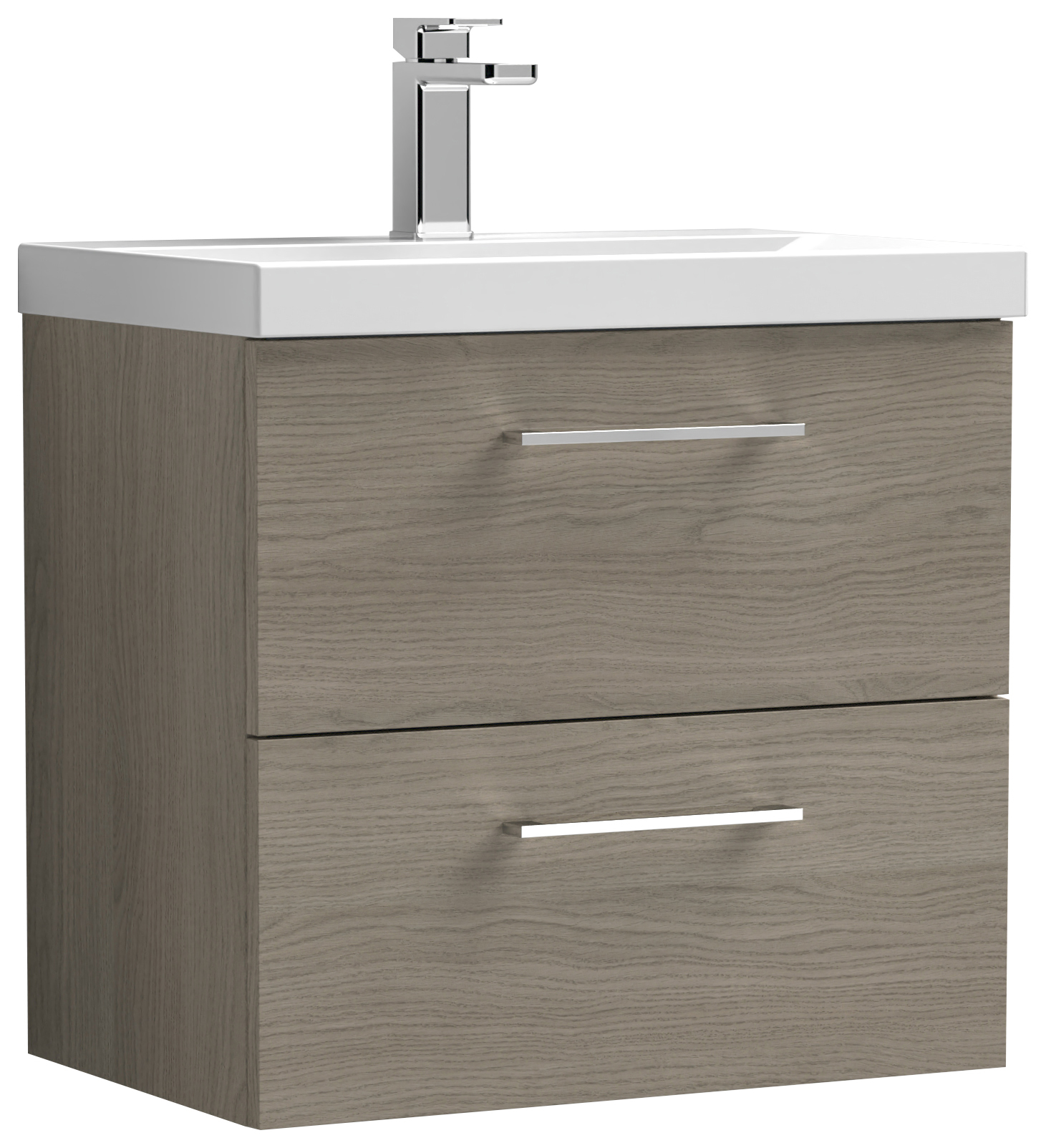 Nuie Arno Solace Oak Wall Hung 2 Drawer Vanity Unit & Basin - 579 x 610mm
