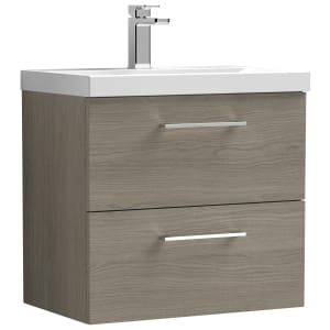 Nuie Arno Solace Oak Wall Hung 2 Drawer Vanity Unit & Basin - 579 x 610mm