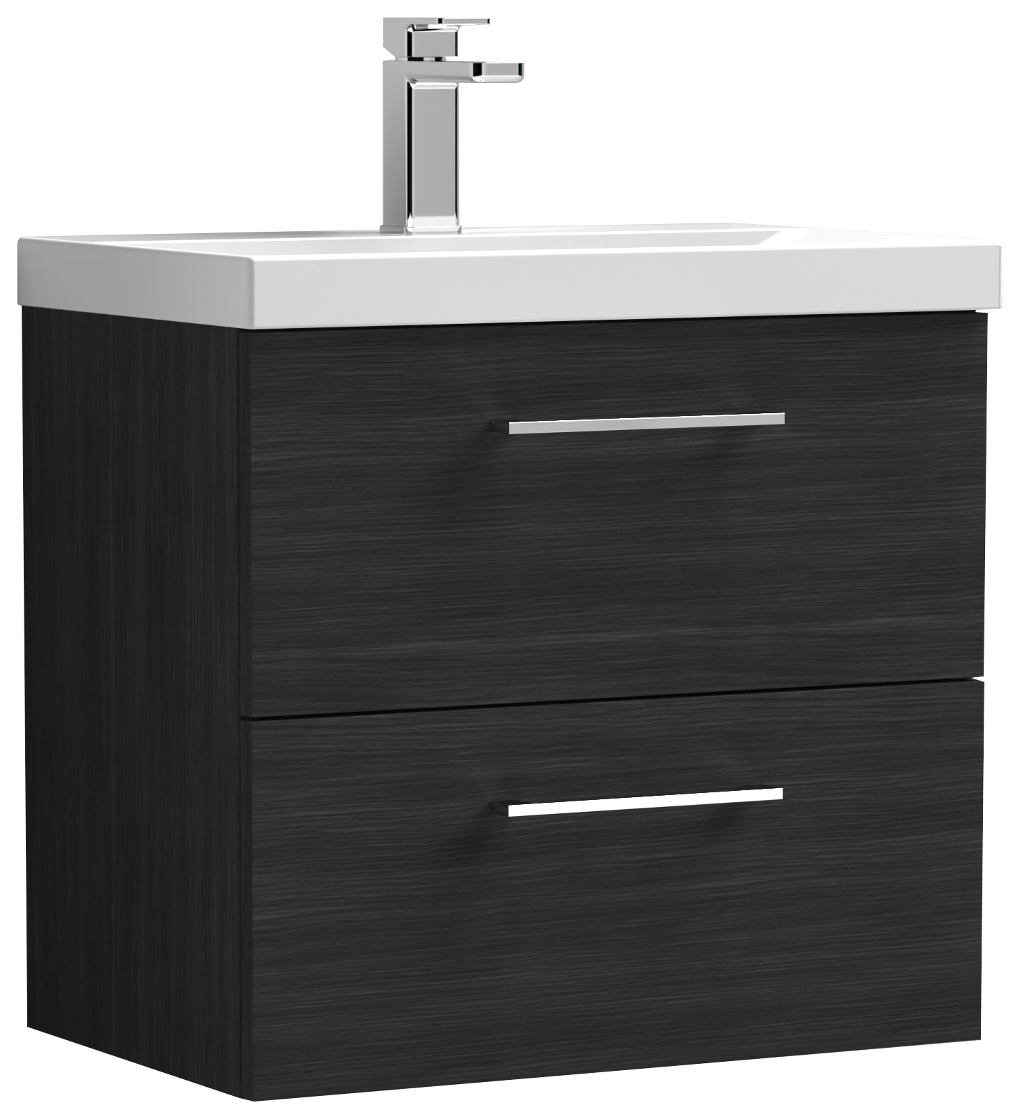 Nuie Arno Charcoal Black Wall Hung 2 Drawer Vanity Unit & Basin - 579 x 610mm
