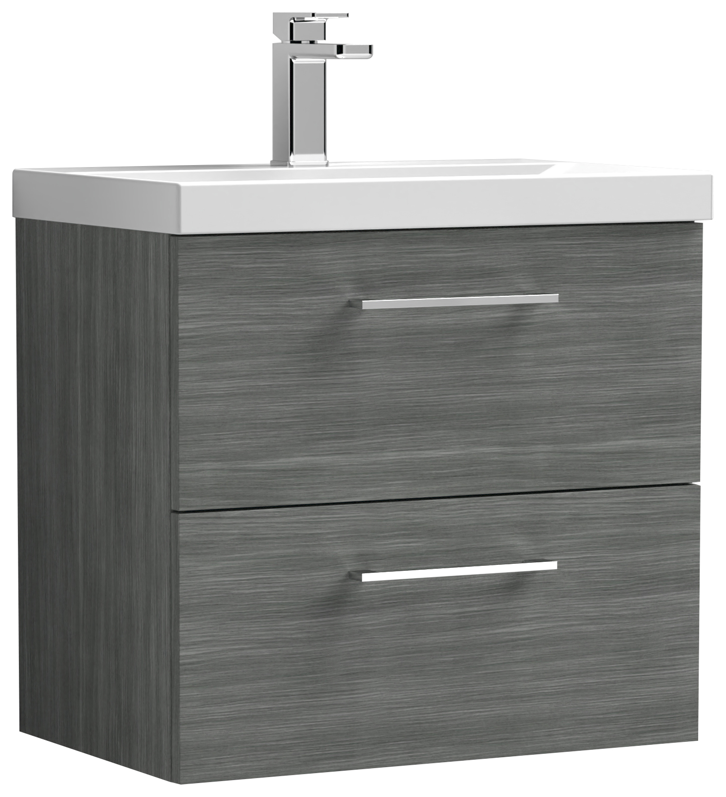 Nuie Arno Anthracite Woodgrain Wall Hung 2 Drawer Vanity Unit & Basin - 579 x 610mm