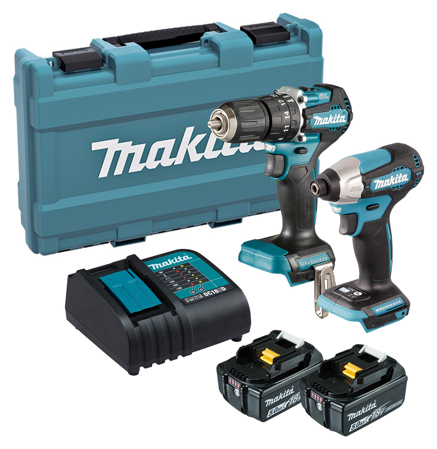 Makita DLX2414ST 18V LXT Cordless Brushless Combi Drill & Impact Driver Twin Kit 2 x 5.0Ah