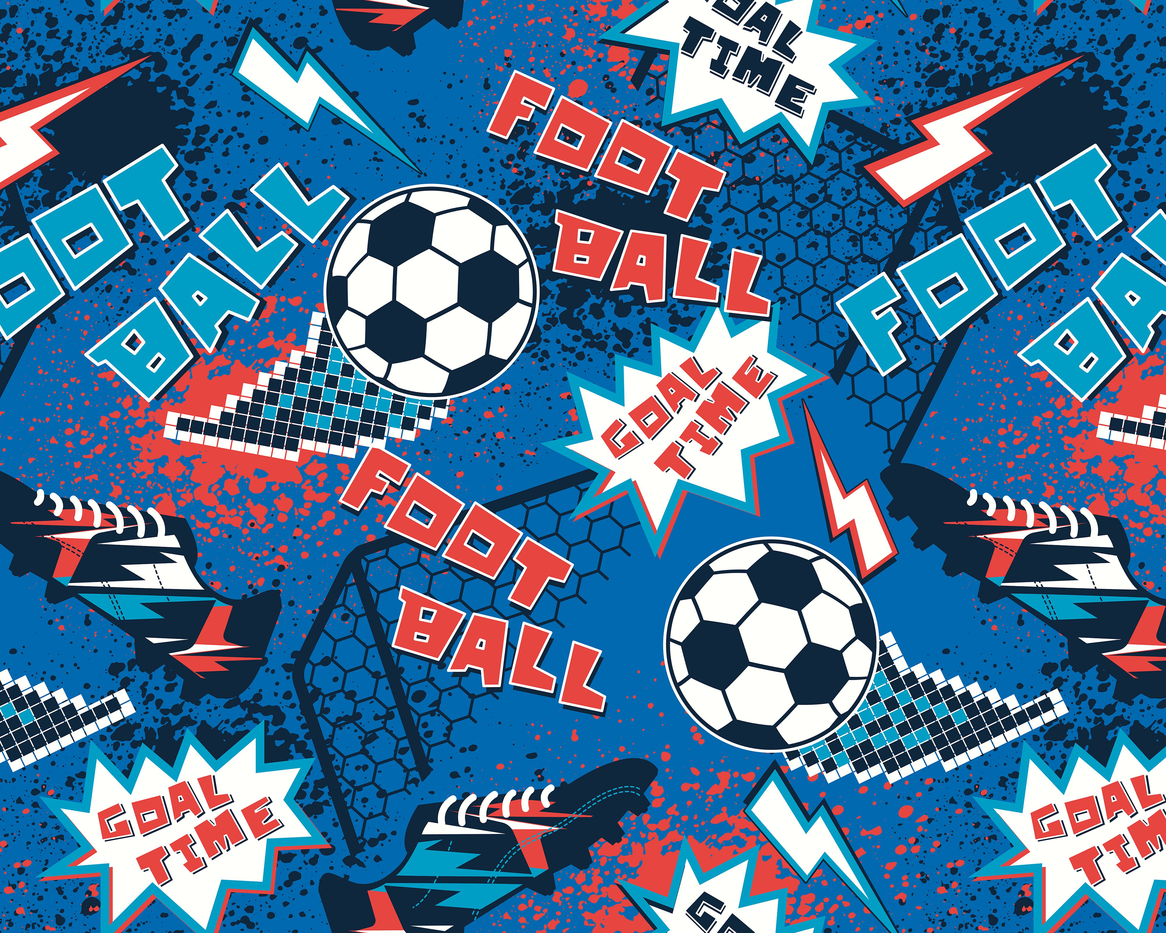 Origin Murals Graphic Pixel Footballs Blue Wall Mural - 3.5 x 2.8m