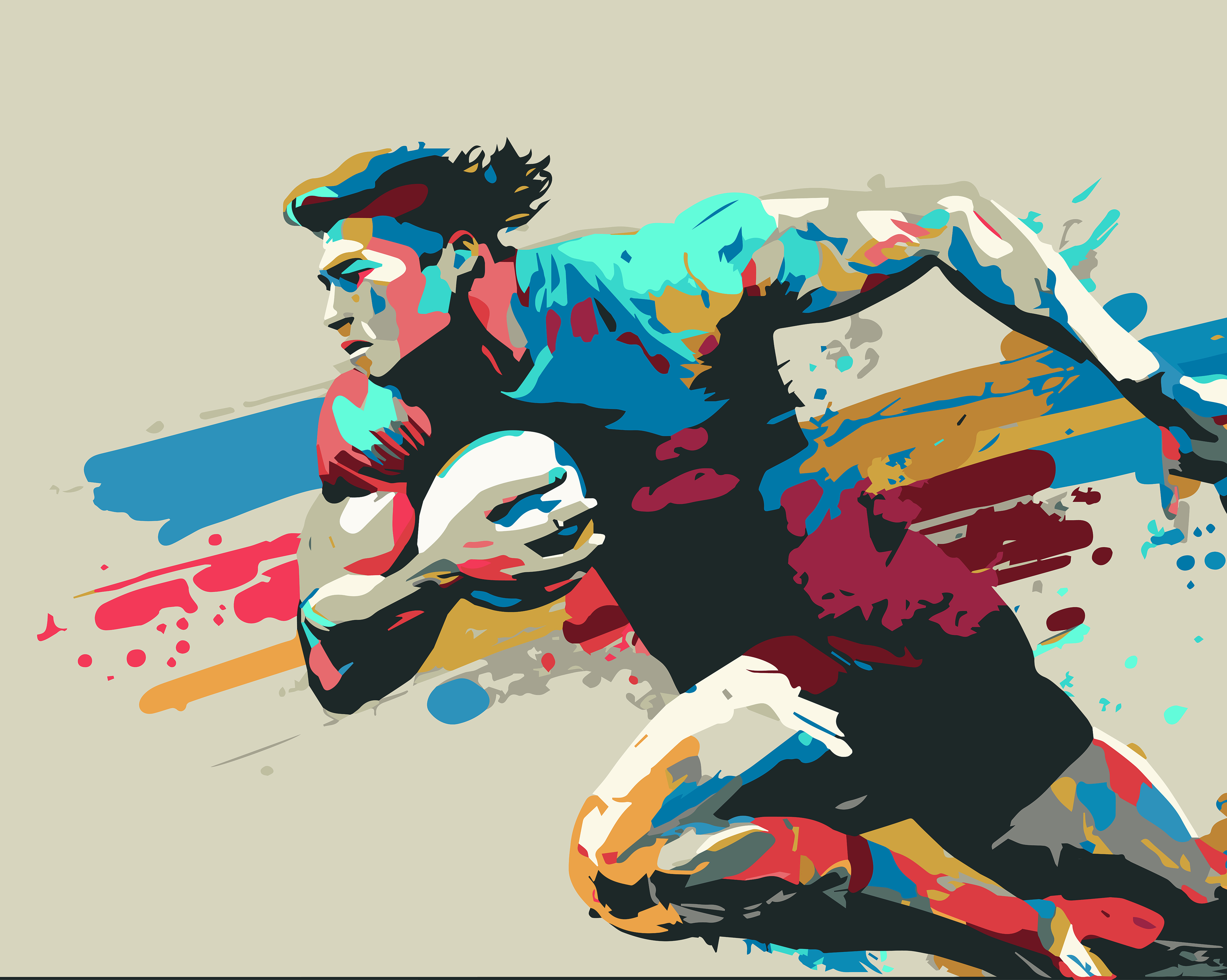 Origin Murals Rugby Player in Graphic Style Natural Wall Mural - 3.5 x 2.8m