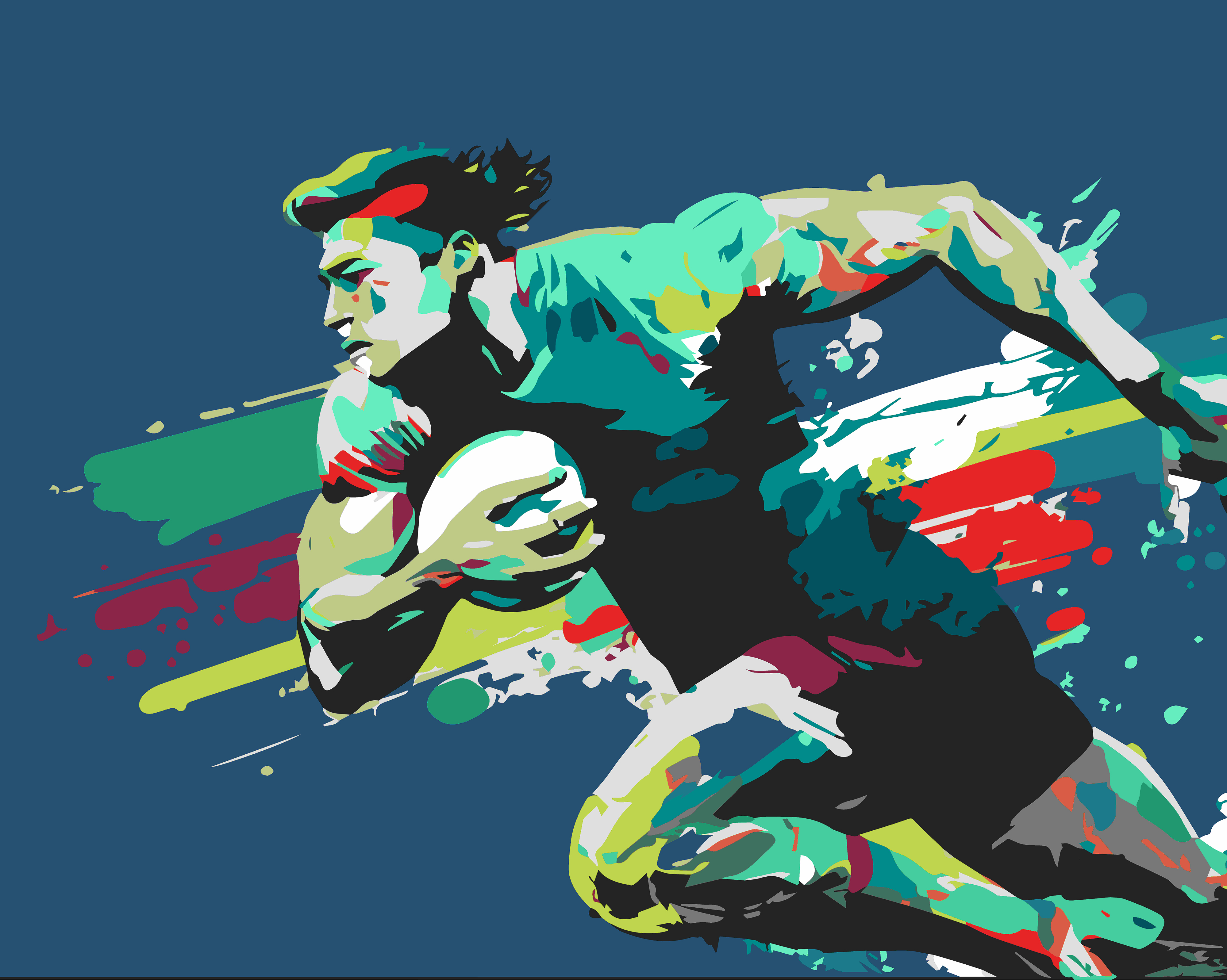 Origin Murals Rugby Player in Graphic Style Blue Wall Mural - 3.5 x 2.8m