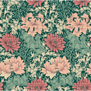 Hoopla Chrysanthemum Green & Pink Matt Wallpaper - 10m