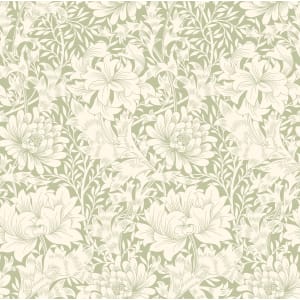 Hoopla Chrysanthemum Sage Green Matt Wallpaper - 10m