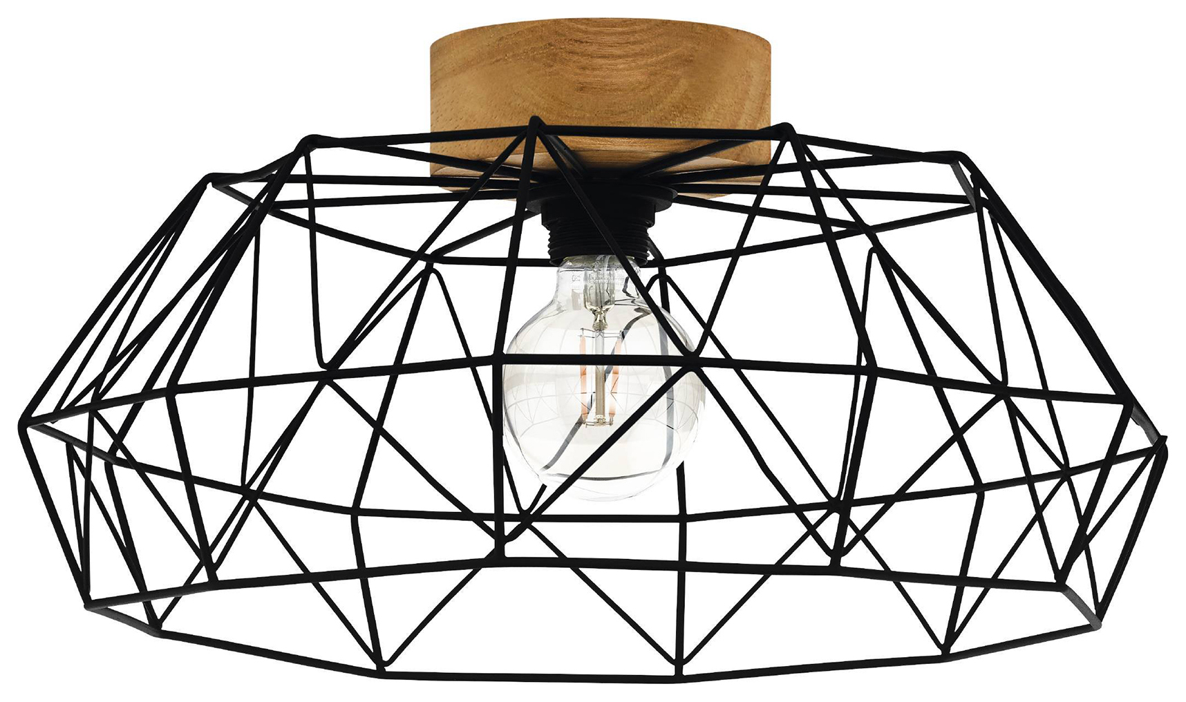 Eglo Padstow 1-Light Industrial Ceiling Light with Wooden Detailing - Black