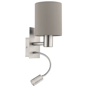 Eglo Pasteri Fabric LED Wall Lamp with Reading Light - Taupe