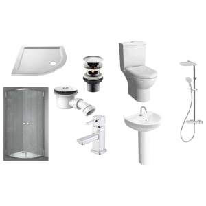 Vision 6mm Chrome Framed Quadrant Enclosure En-Suite with Toilet Pan, Basin, Tap, Wastes & Mixer Shower - 900mm
