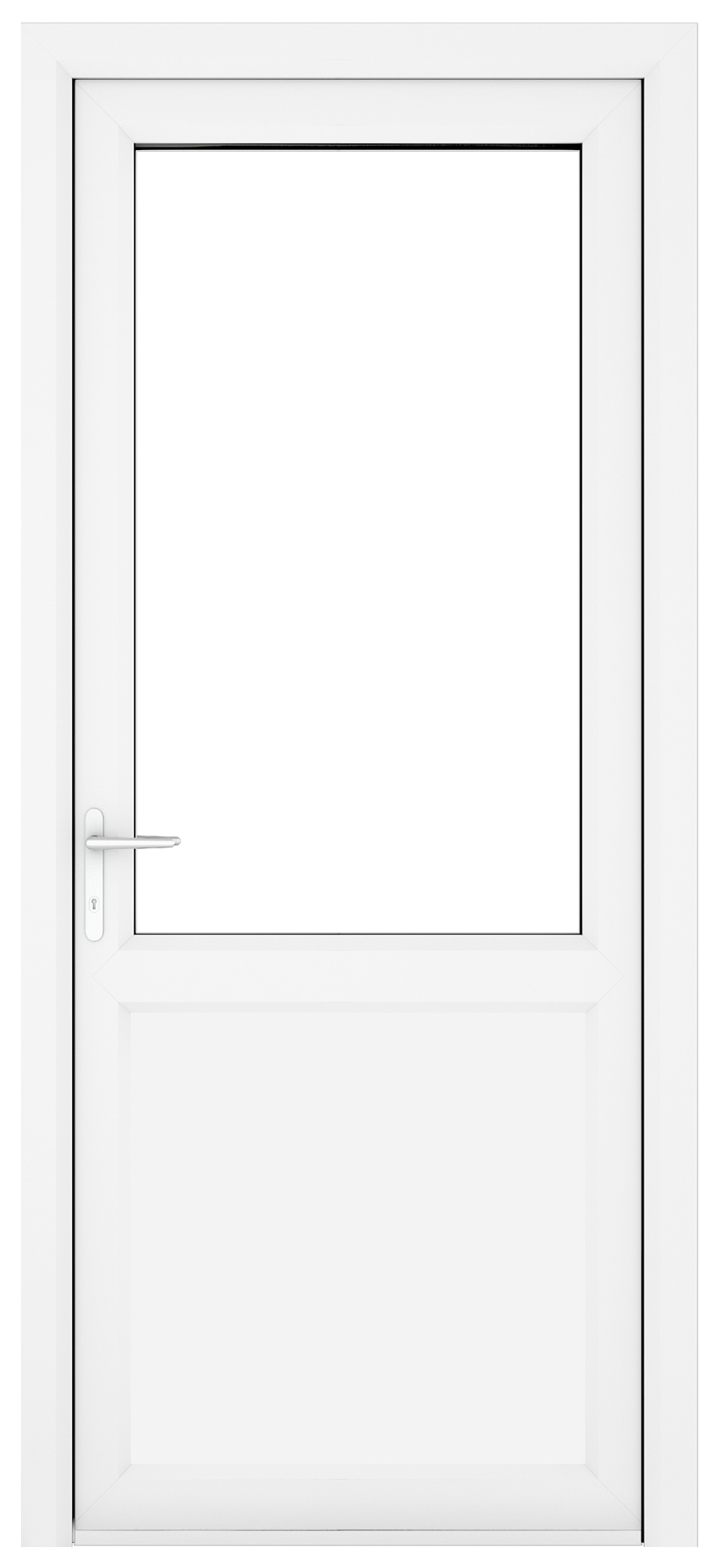 Crystal uPVC White Right Hand Inwards Clear Double Glazed Half Glass Half Panel Single Door - 2090mm
