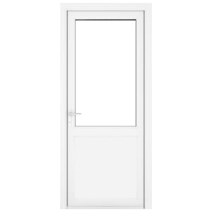 Crystal uPVC White Right Hand Inwards Clear Double Glazed Half Glass Half Panel Single Door - 890 x 2090mm