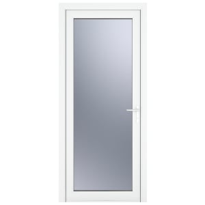 Crystal uPVC White Left Hand Inwards Obscure Double Glazed Full Glass Single Door - 840 x 2090mm