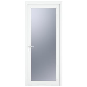 Crystal uPVC White Right Hand Inwards Obscure Double Glazed Full Glass Single Door - 890 x 2090mm