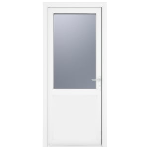 Crystal uPVC White Left Hand Inwards Obscure Double Glazed Half Glass Half Panel Single Door - 2090mm