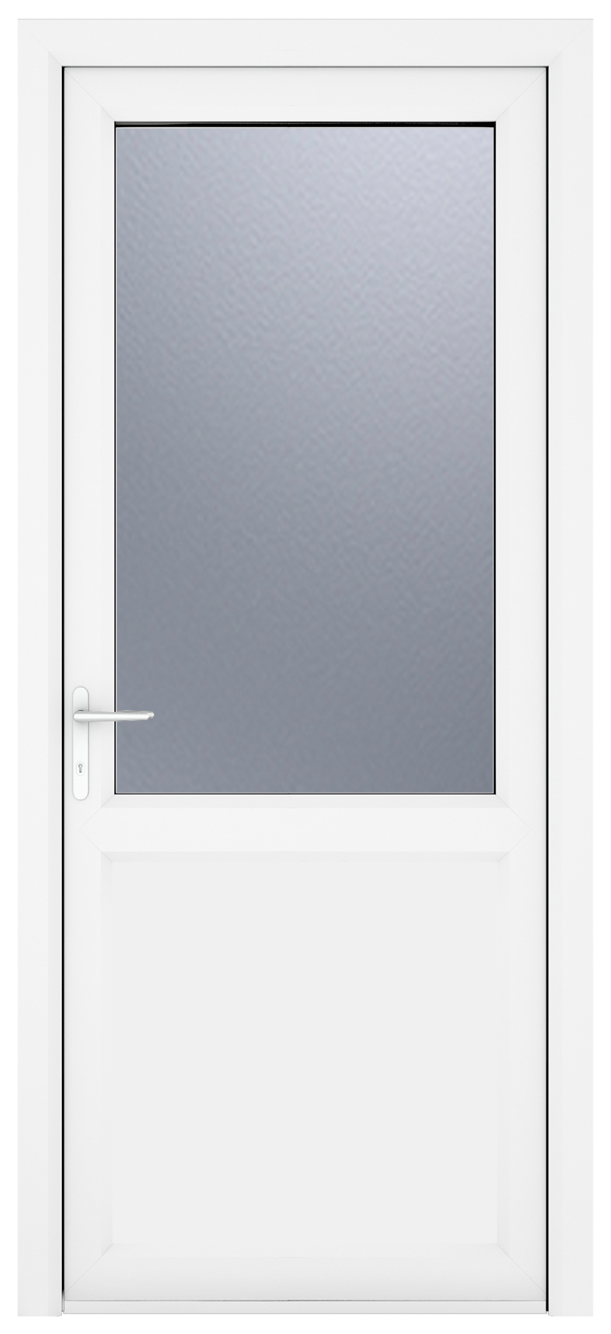 Crystal uPVC White Right Hand Inwards Obscure Double Glazed Half Glass Half Panel Single Door - 2090mm