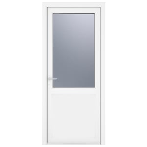 Crystal uPVC White Right Hand Inwards Obscure Double Glazed Half Glass Half Panel Single Door - 920 x 2090mm