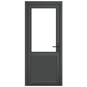 Crystal uPVC Grey Left Hand Inwards Clear Double Glazed Half Glass Half Panel Single Door - 890 x 2090mm