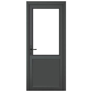 Crystal uPVC Grey Right Hand Inwards Clear Double Glazed Half Glass Half Panel Single Door - 840 x 2090mm
