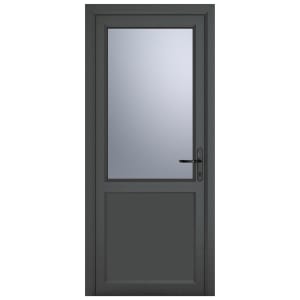 Crystal uPVC Grey Left Hand Inwards Obscure Double Glazed Half Glass Half Panel Single Door - 840 x 2090mm