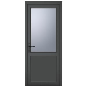 Crystal uPVC Grey Right Hand Inwards Obscure Double Glazed Half Glass Half Panel Single Door - 840 x 2090mm