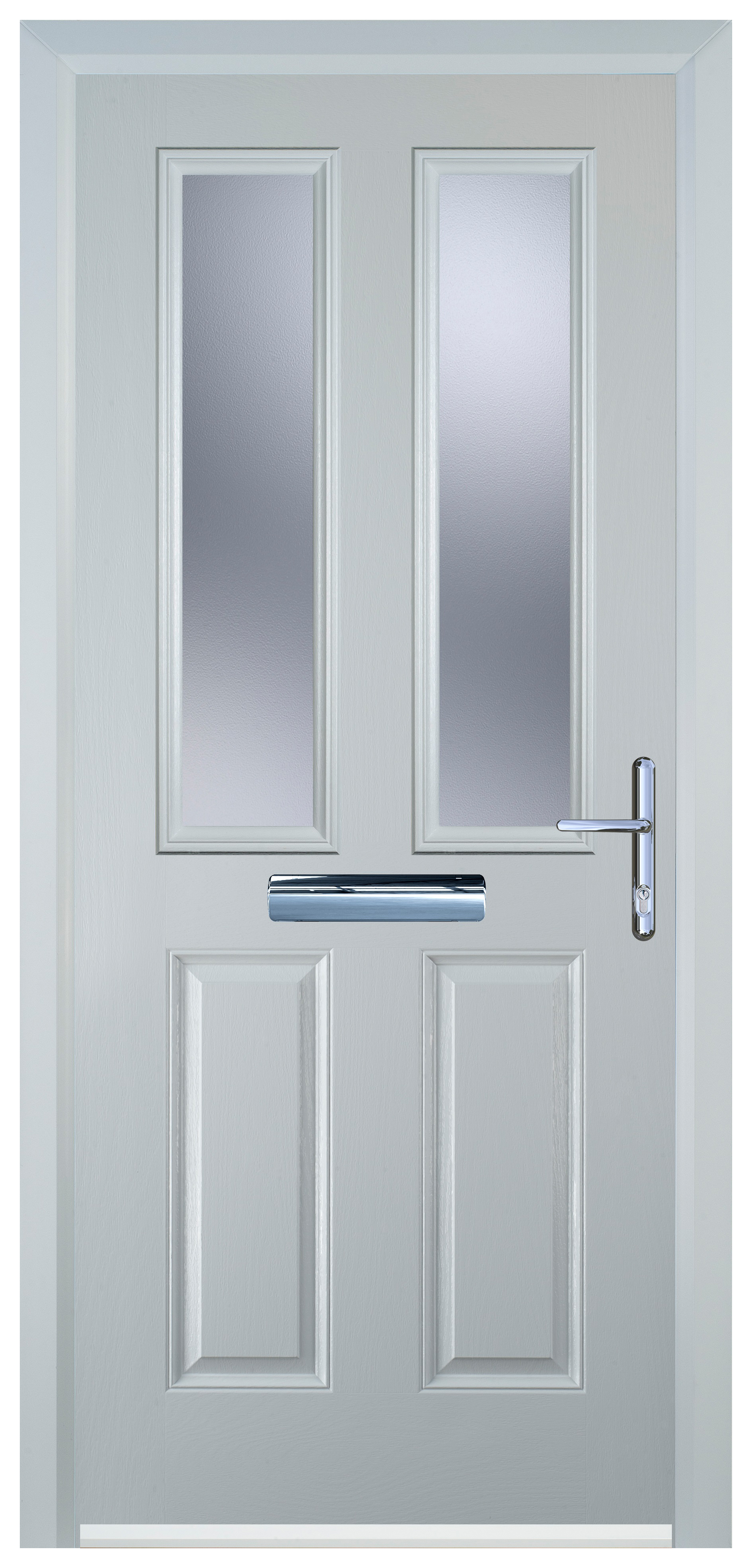 Door-Stop 2 Panel 2 Square White Left Hand Composite Door with Stippolyte Glass - 2100mm