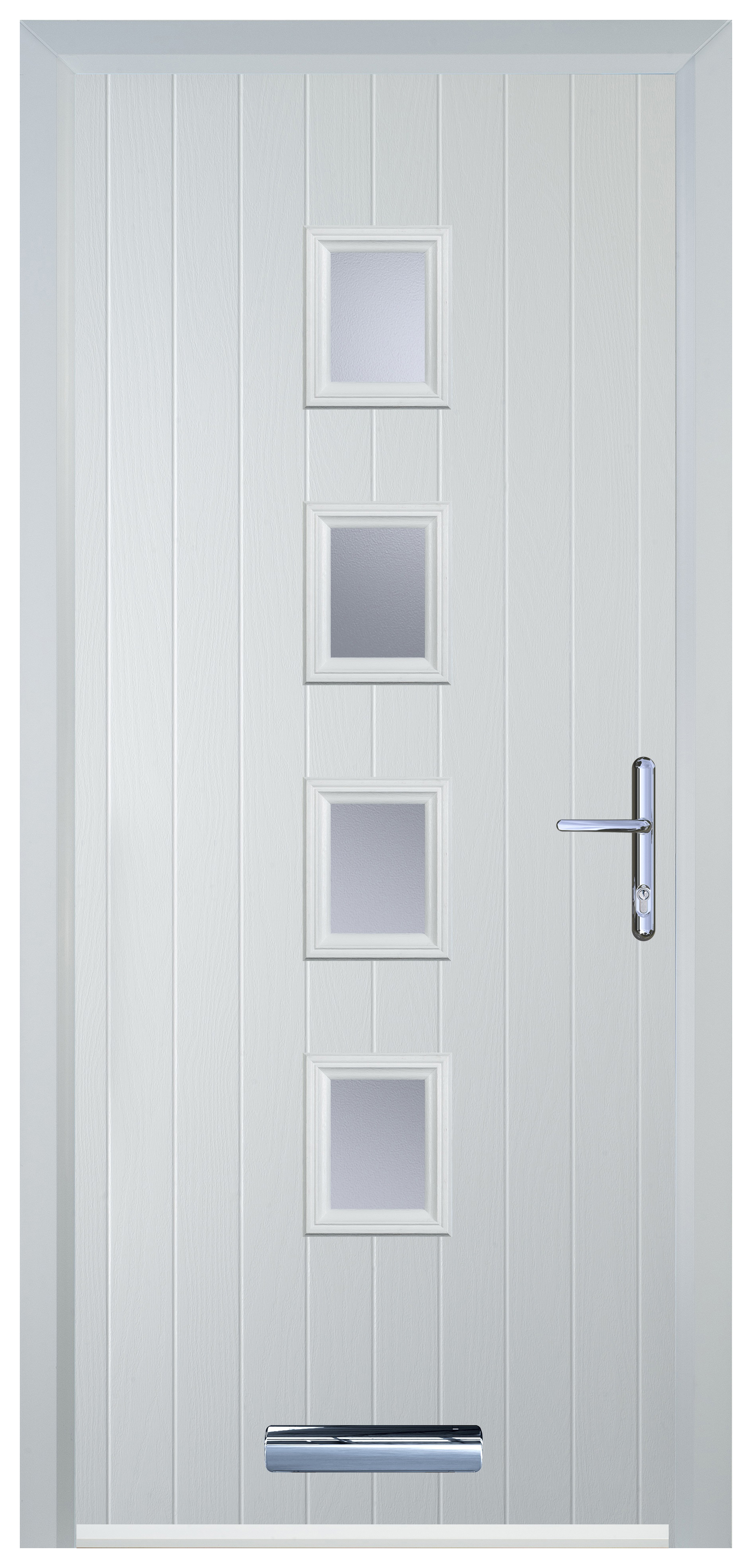 Door-Stop 4 Square White Left Hand Composite Door with Stippolyte Glass - 2100mm