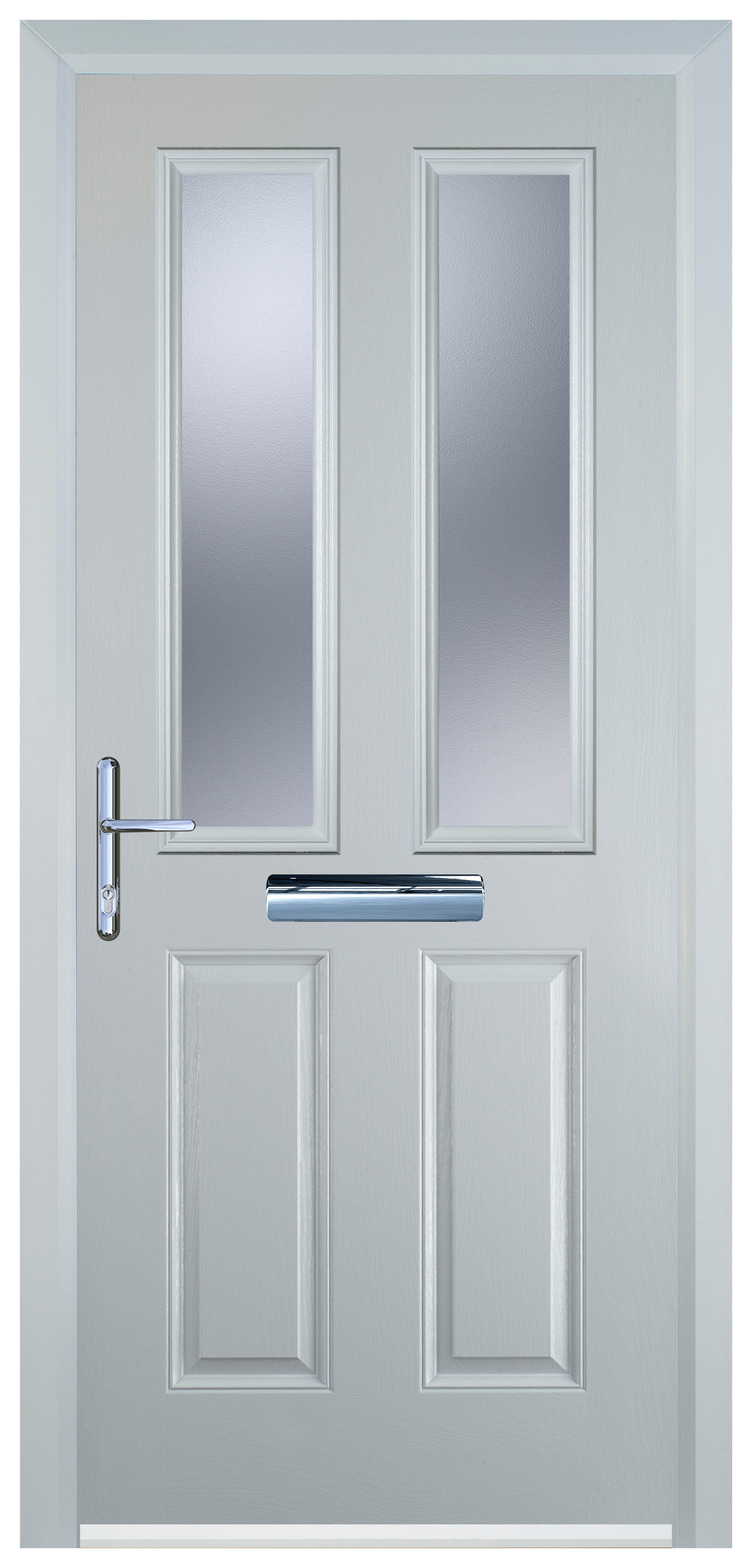 Door-Stop 2 Panel 2 Square White Right Hand Composite Door with Stippolyte Glass - 2100mm