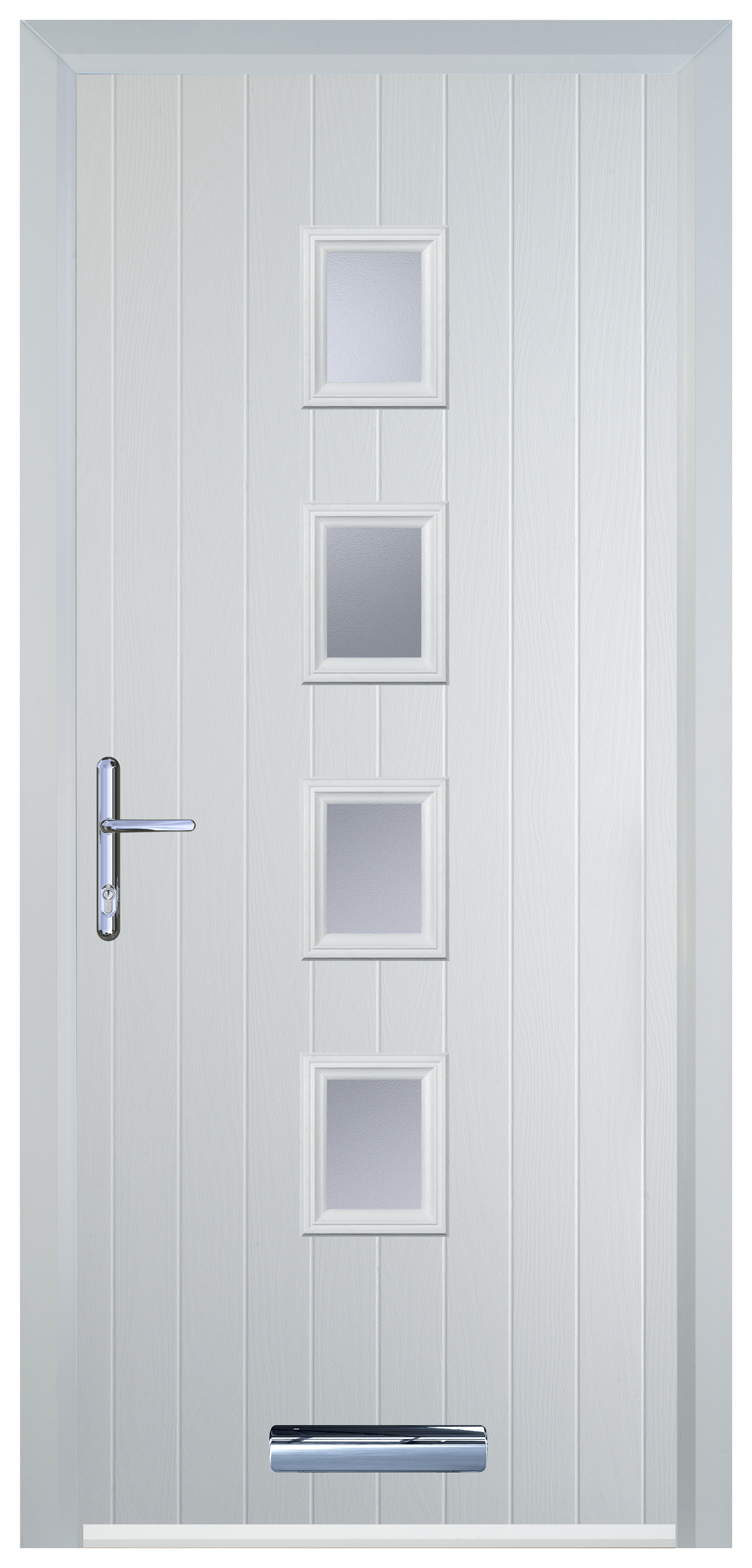 Door-Stop 4 Square White Right Hand Composite Door with Stippolyte Glass - 2100mm