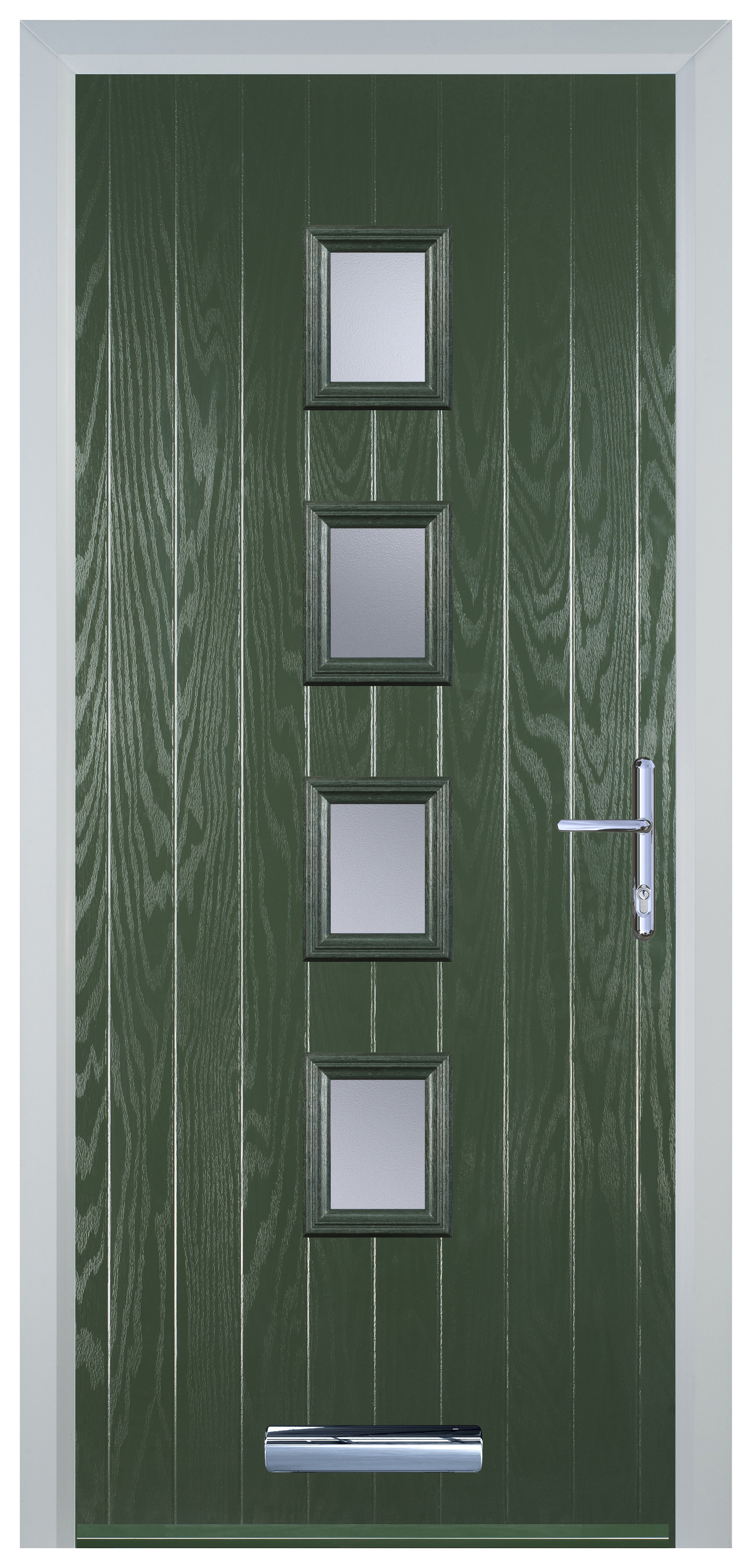 Door-Stop 4 Square Green Left Hand Composite Door with Stippolyte Glass - 2100mm