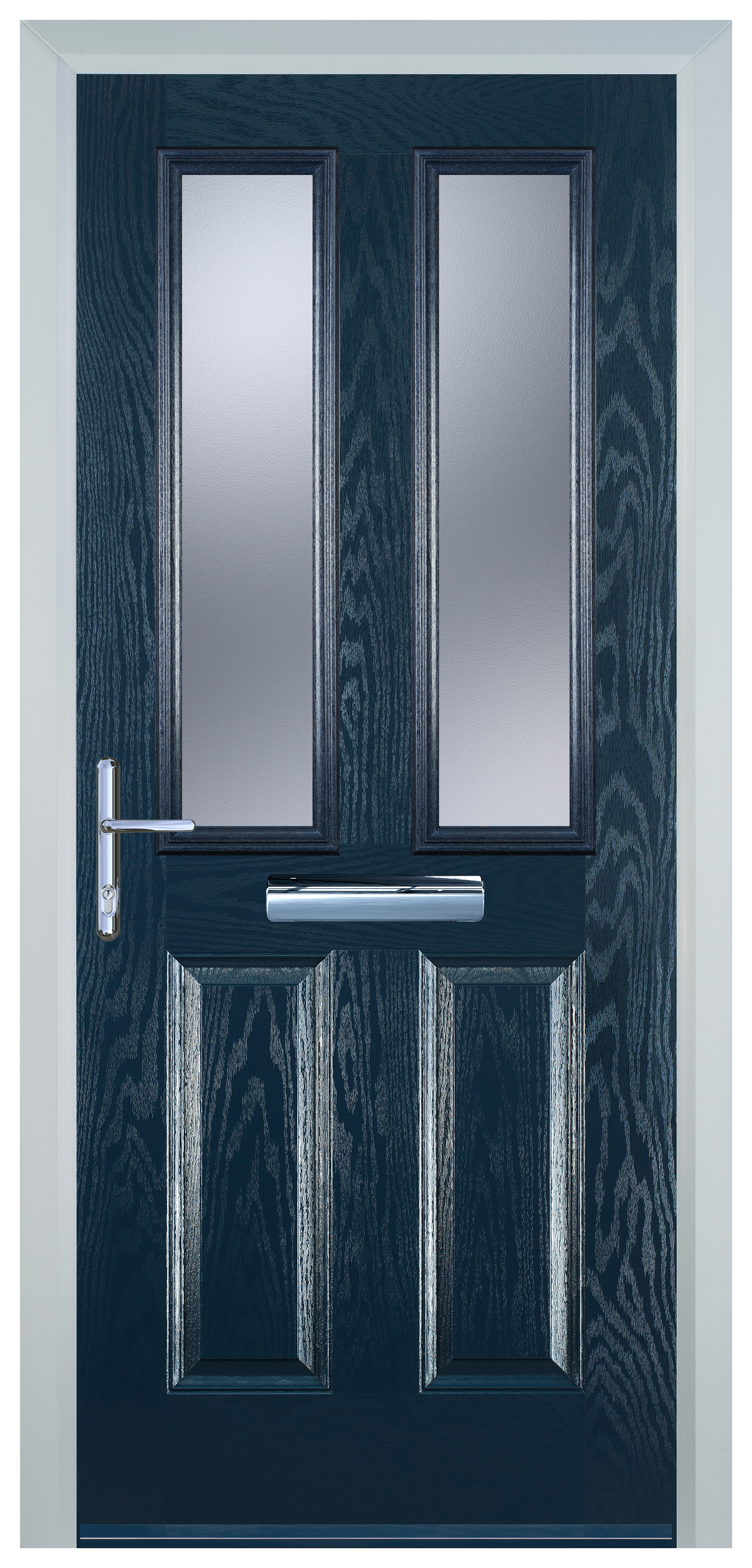 Door-Stop 2 Panel 2 Square Blue Right Hand Composite Door with Stippolyte Glass - 2100mm