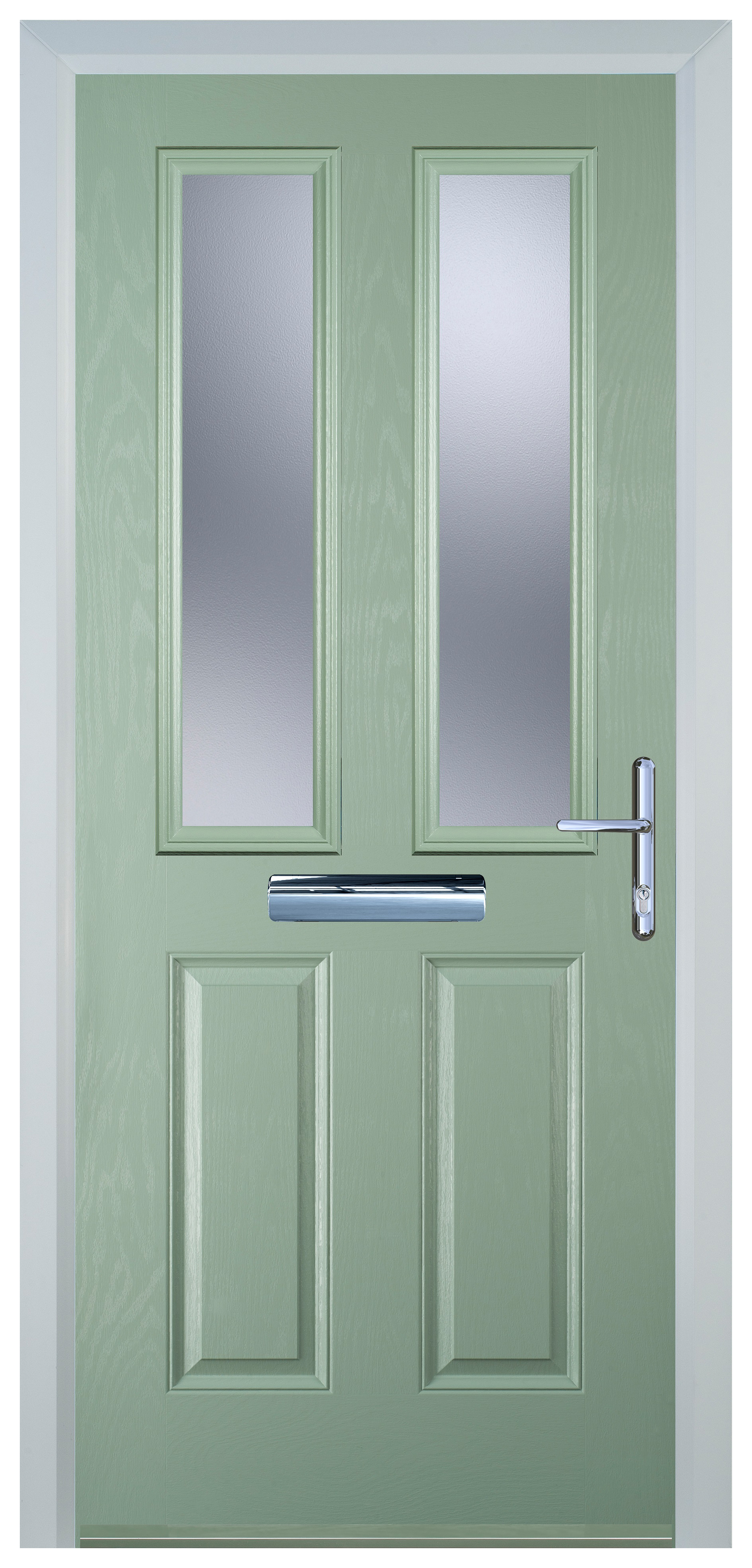 Door-Stop 2 Panel 2 Square Chartwell Green Left Hand Composite Door with Stippolyte Glass - 2100mm