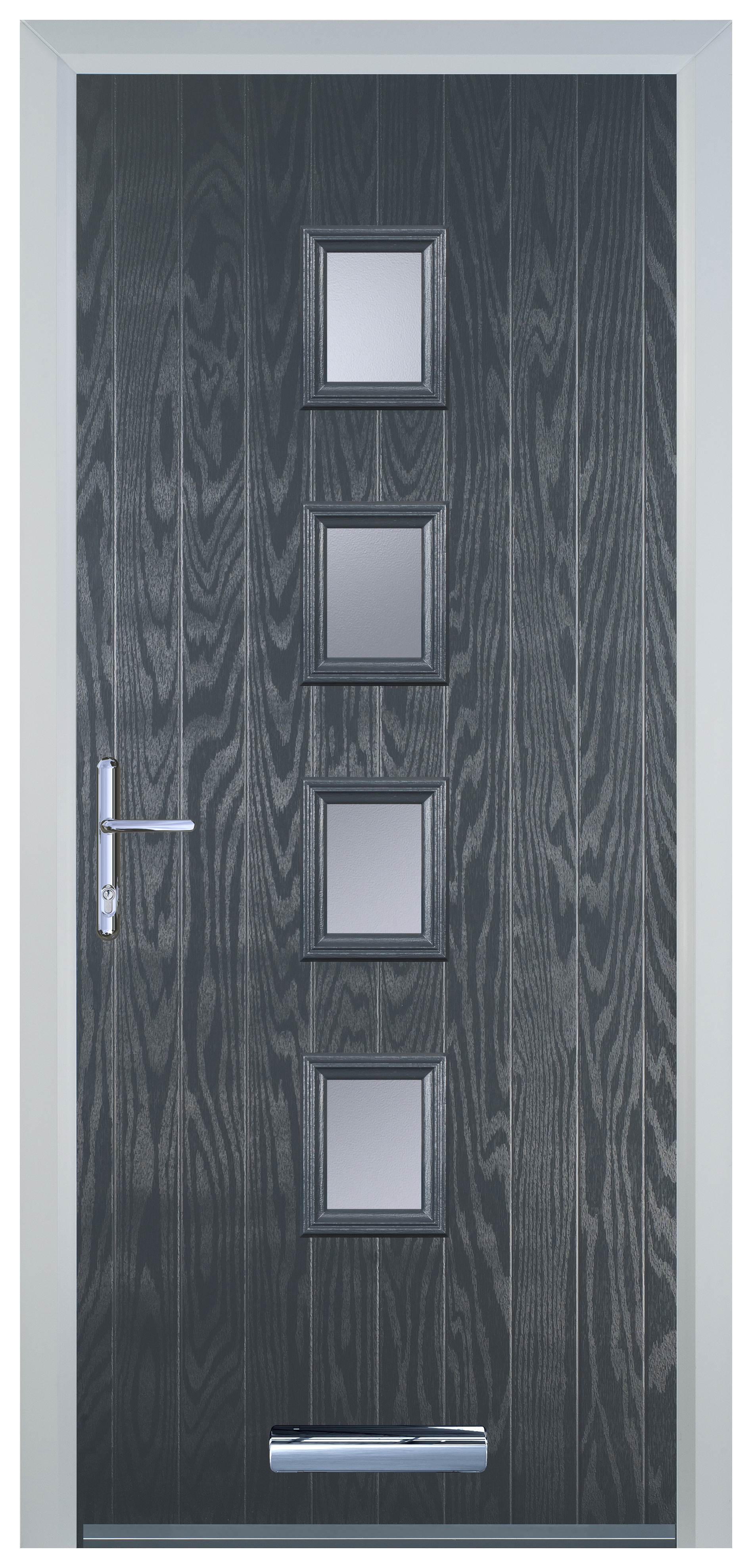 Door-Stop 4 Square Anthracite Grey Right Hand Composite Door with Stippolyte Glass - 2100mm