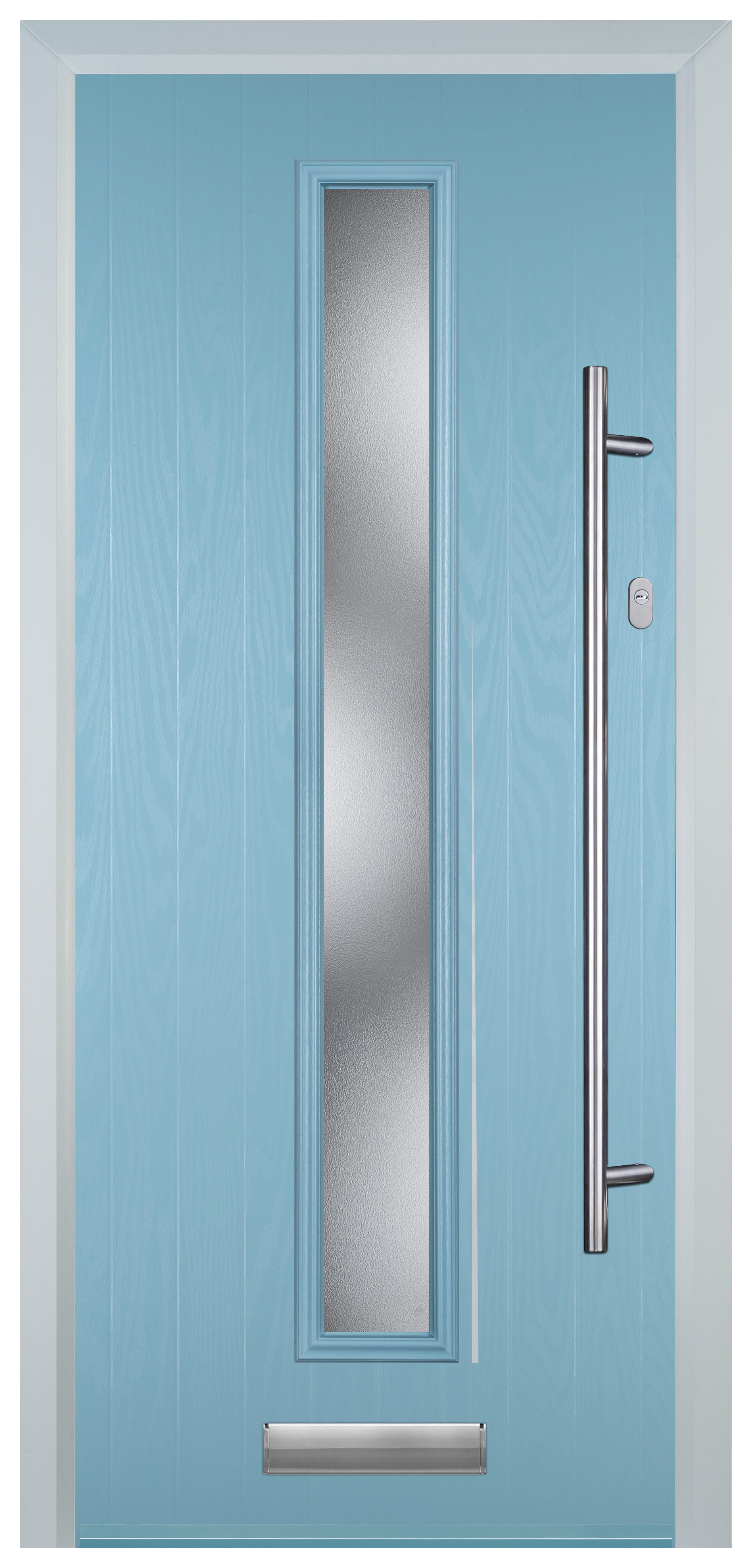 Door-Stop Cottage Duck Egg Blue Left Hand Composite Door with Long Narrow Glazing - 2100mm