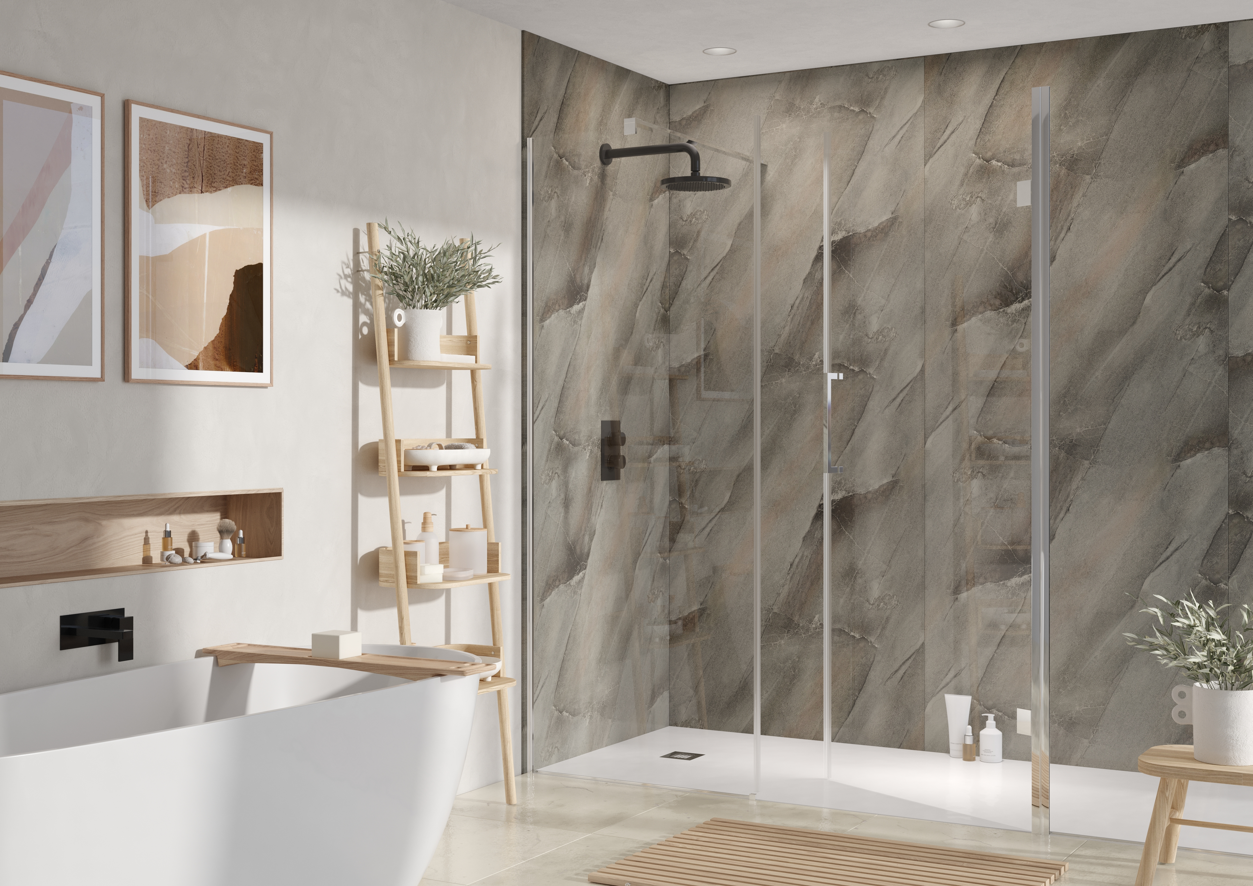 Corlea PVC Matt Slate Single Shower Panel - 2400 x 1000mm