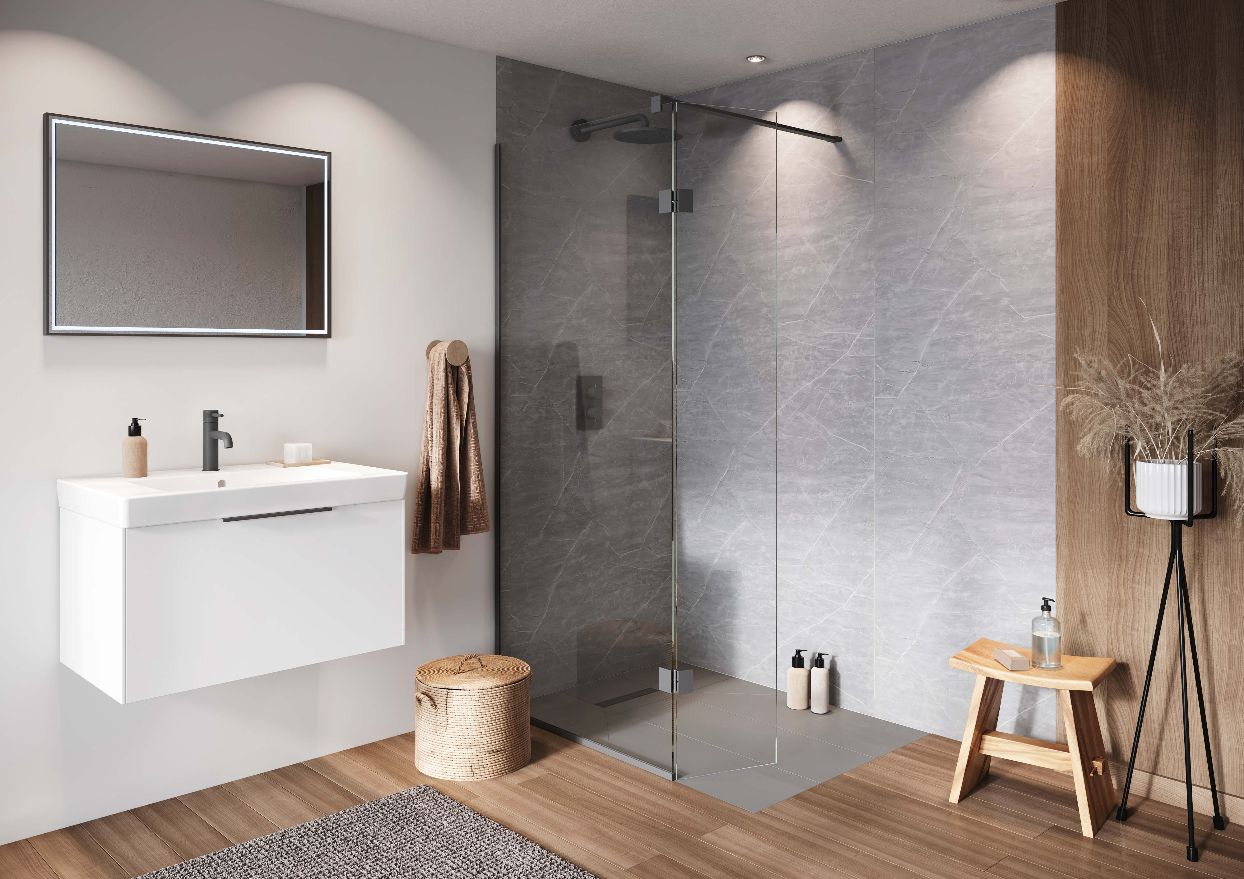 Corlea PVC Matt Grey Marble Single Shower Panel - 2400 x 1000mm