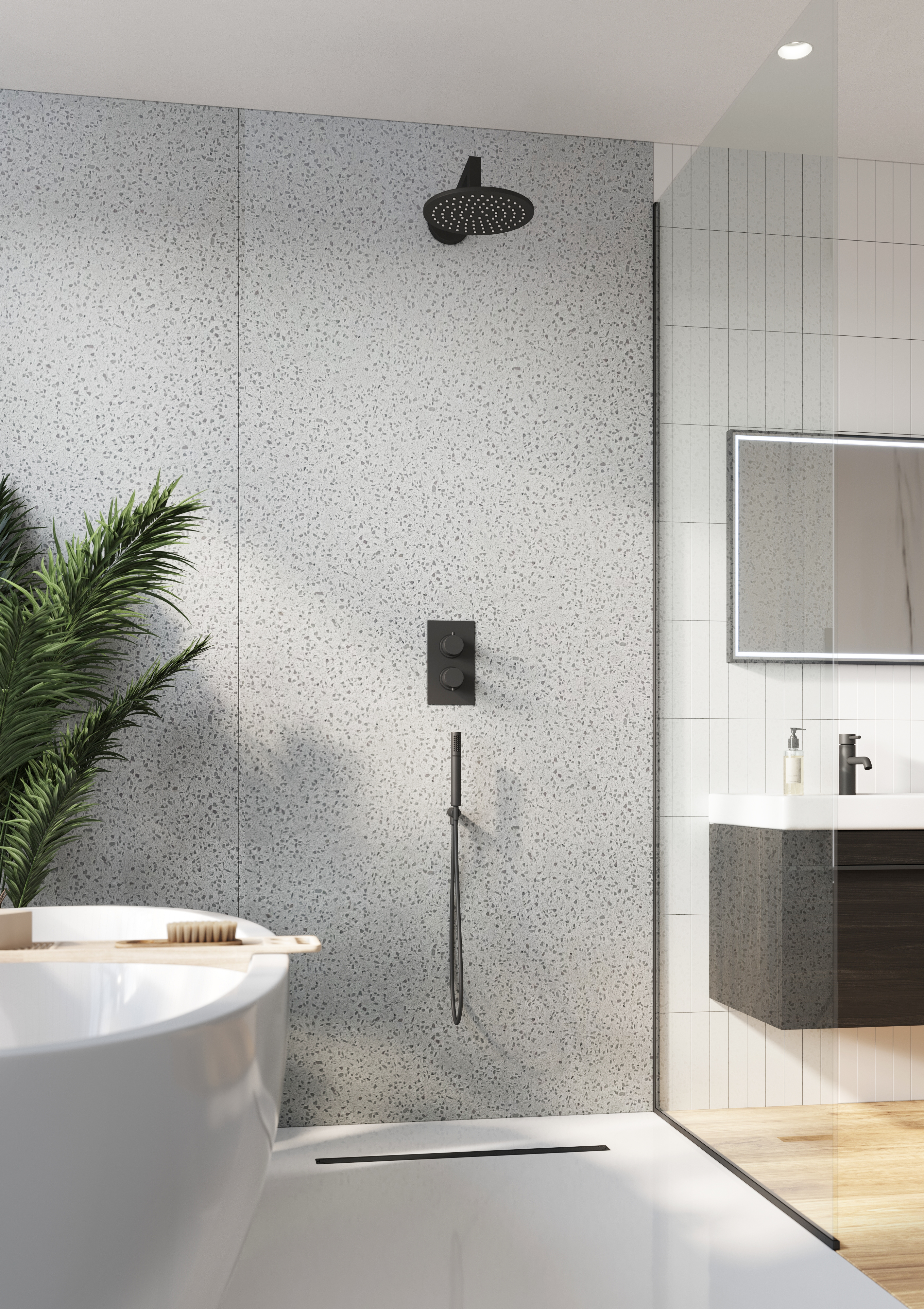 Corlea PVC Grey Terrazzo Single Shower Panel - 2400 x 1000mm
