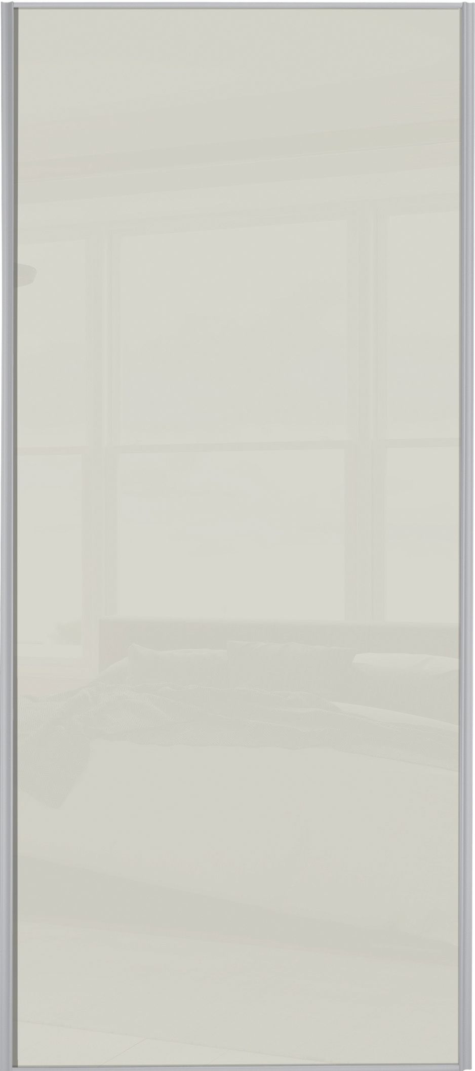 Spacepro Sliding Wardrobe Door Silver Framed Single Panel Arctic White Glass