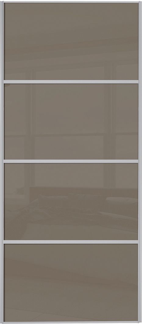 Spacepro Sliding Wardrobe Door Silver Framed Four Panel Cappuccino Glass