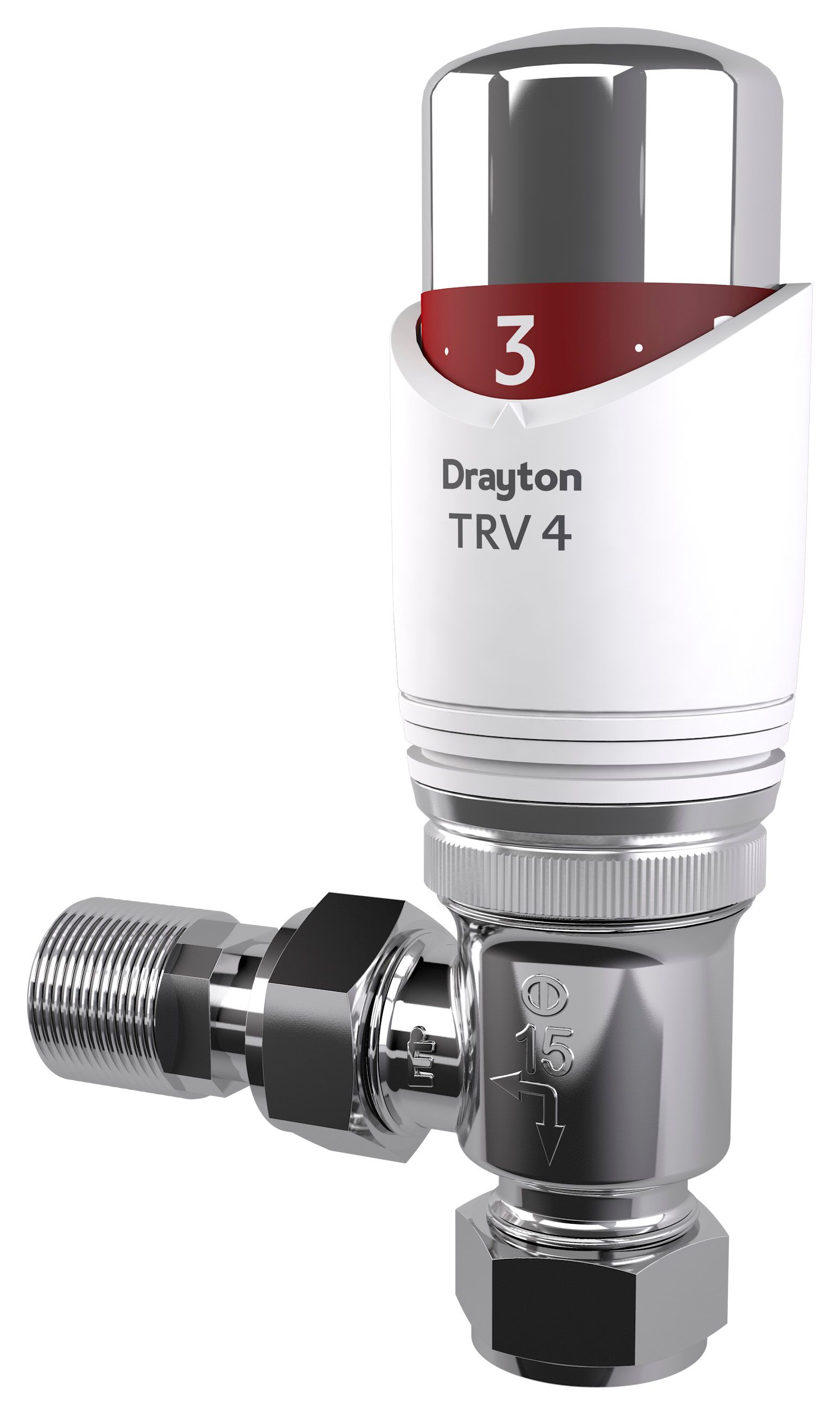 Drayton TRV4 Classic 15mm Angled Thermostatic Radiator Valve 07 05 150WK - White & Chrome