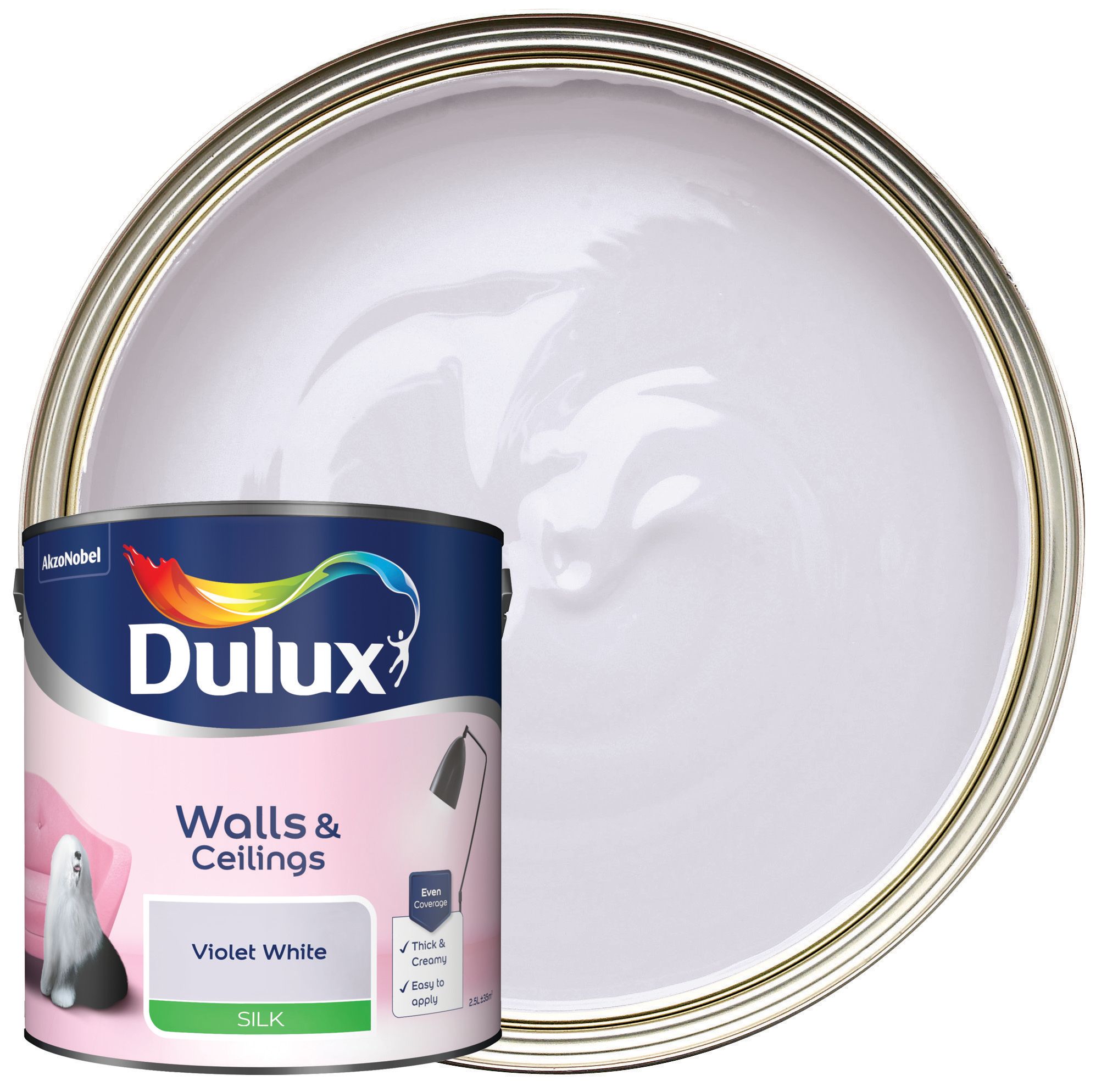 Dulux Silk Emulsion Paint - Violet White - 2.5L
