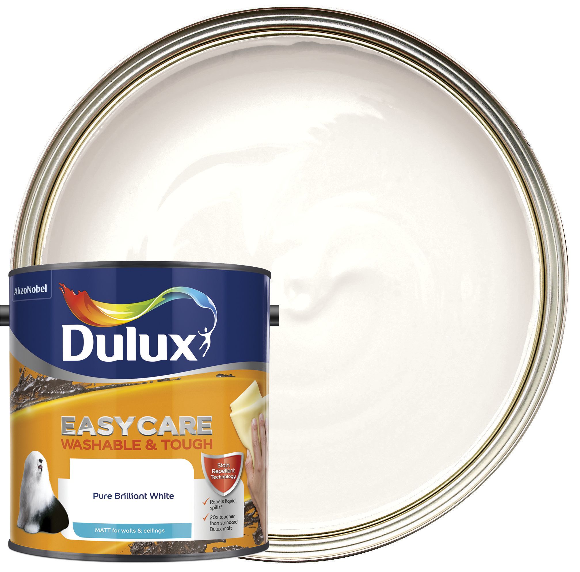 Dulux Easycare Washable & Tough Matt Emulsion Paint - Pure Brilliant White - 2.5L