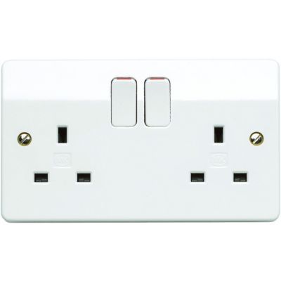 MK 13 Amp Double Pole Twin Switched Socket - White - Pack of 5