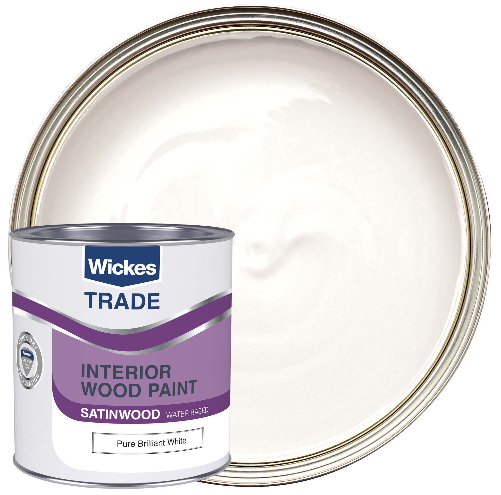 Wickes Trade Quick Dry Satin Wood & Metal Paint - Pure Brilliant White - 1L