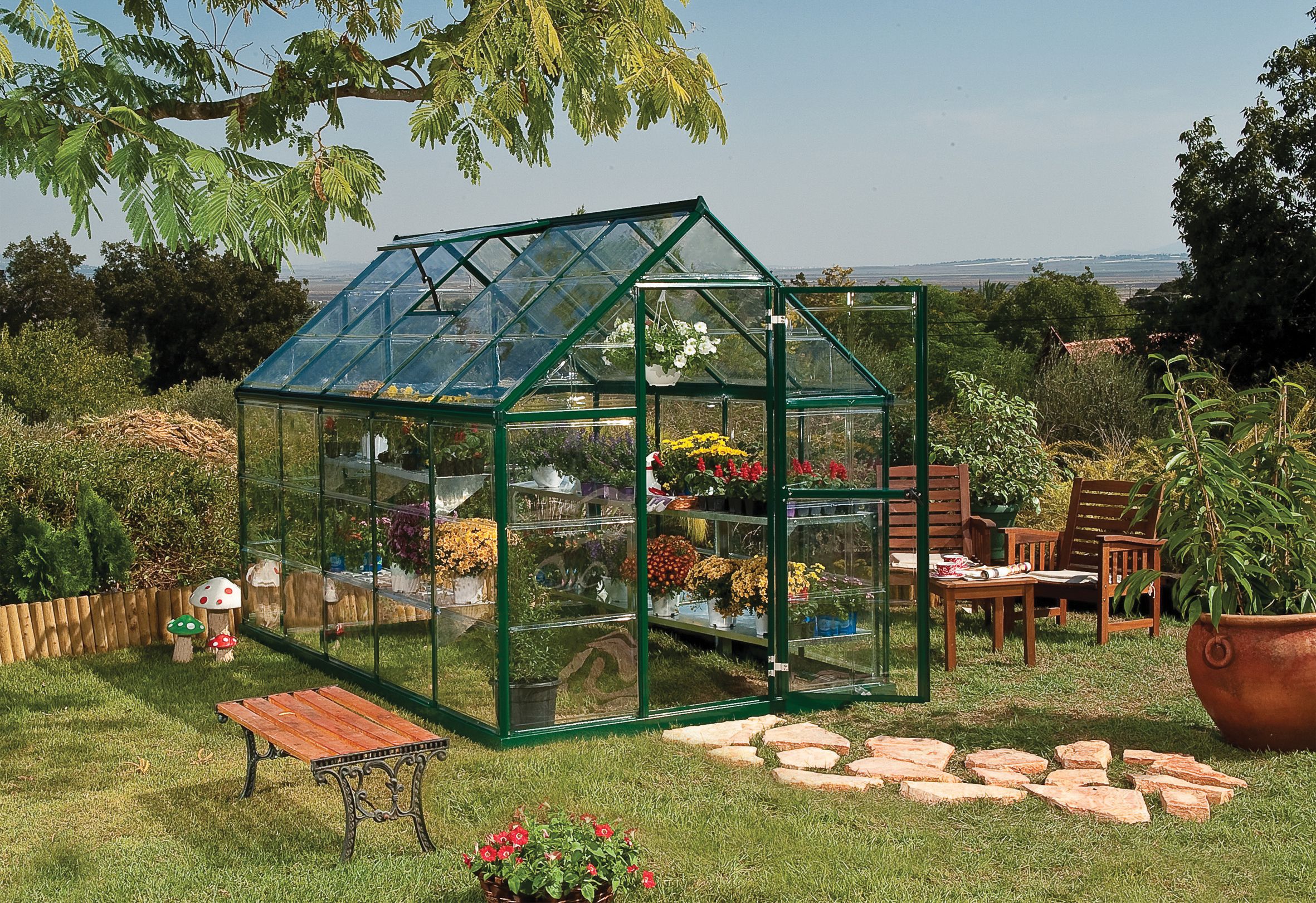 Palram Green Canopia Harmony Large Aluminium Apex Greenhouse with Polycarbonate Panels - 6 x 10ft