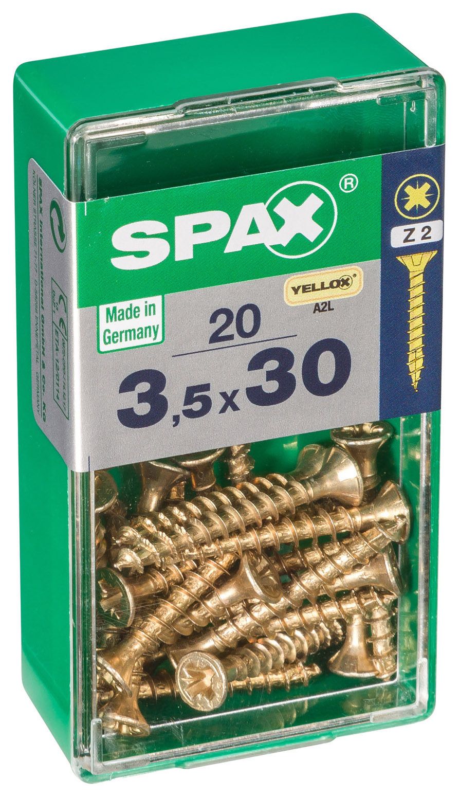 Spax PZ Countersunk Zinc Yellow Screws - 3.5 x 30mm Pack of 20