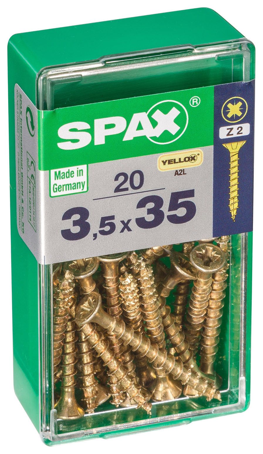 Spax Pz Countersunk Zinc Yellow Screws - 3.5 X 35mm Pack Of 20