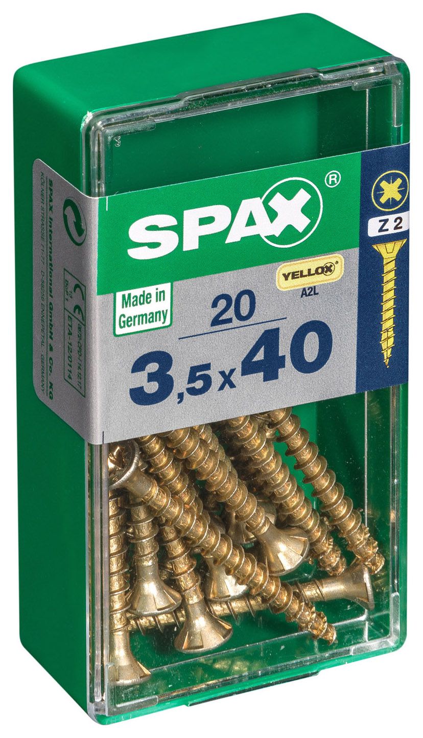 Spax Pz Countersunk Zinc Yellow Screws - 3.5 X 40mm Pack Of 20