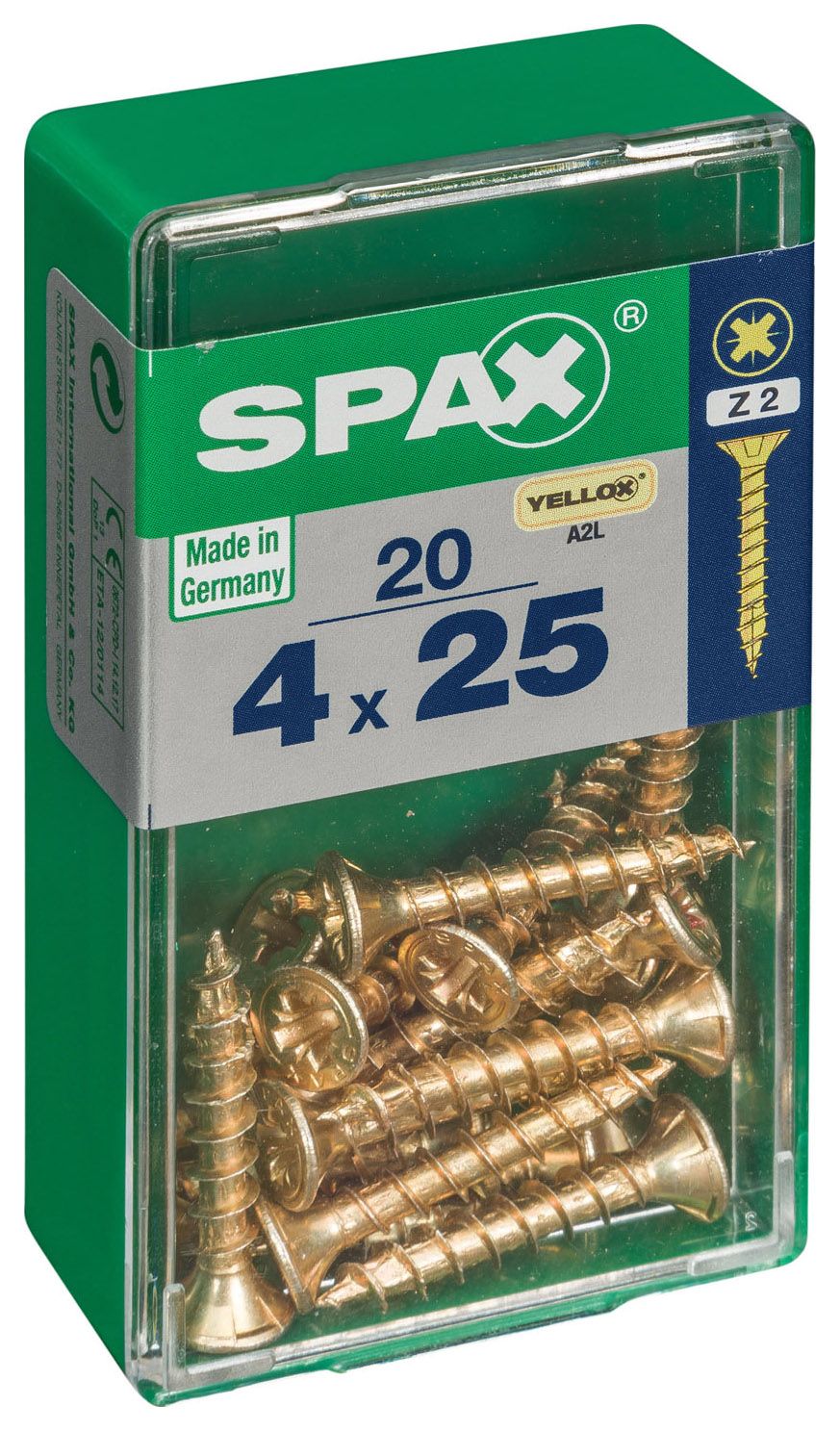 Spax Pz Countersunk Zinc Yellow Screws - 4 X 25mm Pack Of 20
