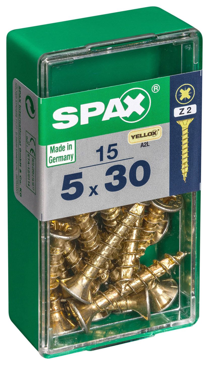 Spax PZ Countersunk Zinc Yellow Screws - 5 x 30mm Pack of 15
